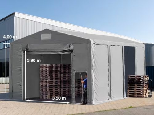 Ipari sátor, 8x8m, PVC ponyva, szürke, padlókerettel, statikai megerősítés nélkül