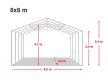 Ipari sátor, 8x8m, PVC ponyva, szürke, padlókerettel, statikai megerősítés nélkül